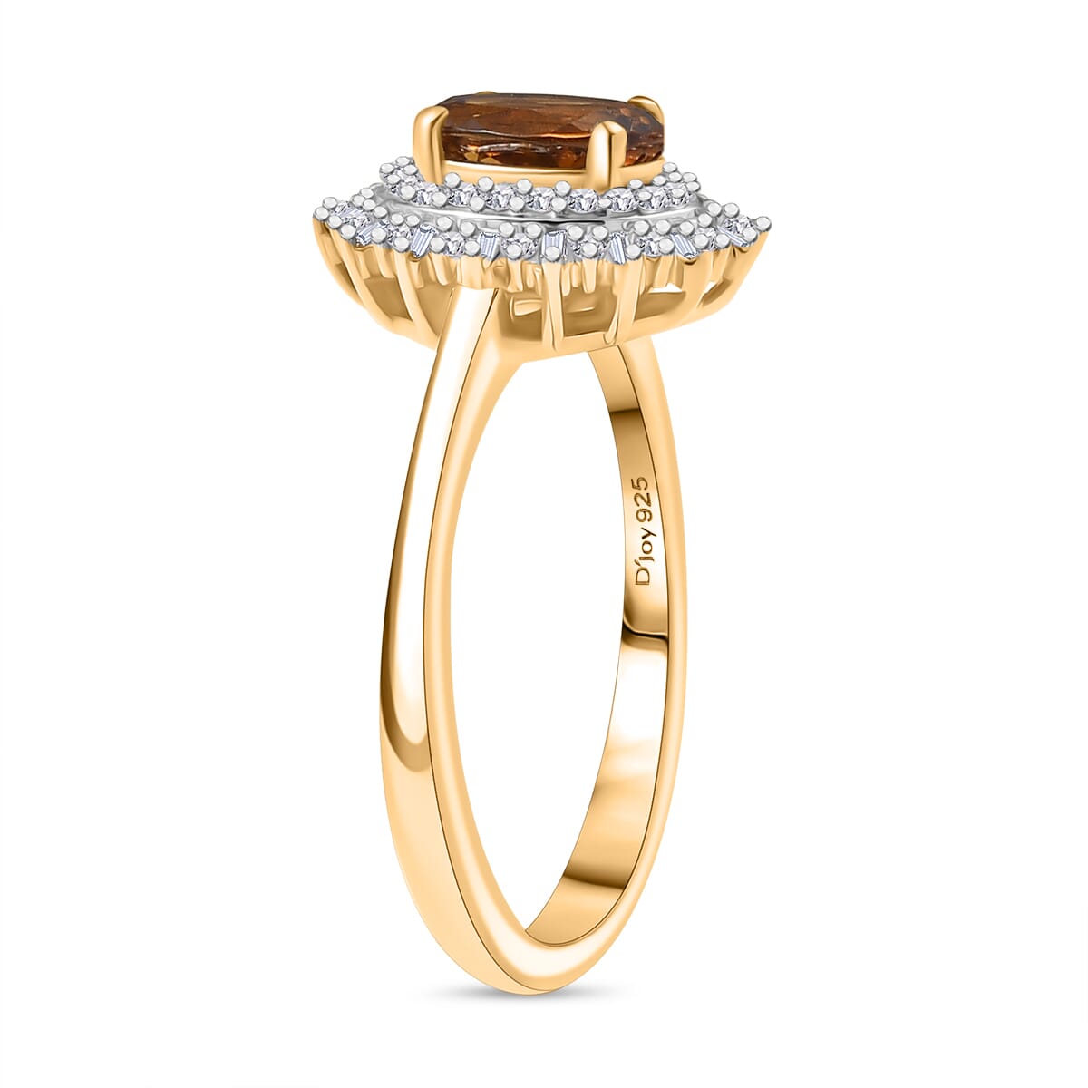 D'Joy Premium Golden Turkizite and White Diamond 1.15 ctw Sunburst Ring in 18K Vermeil Yellow Gold Over Sterling Silver (Size 8.0) image number 3
