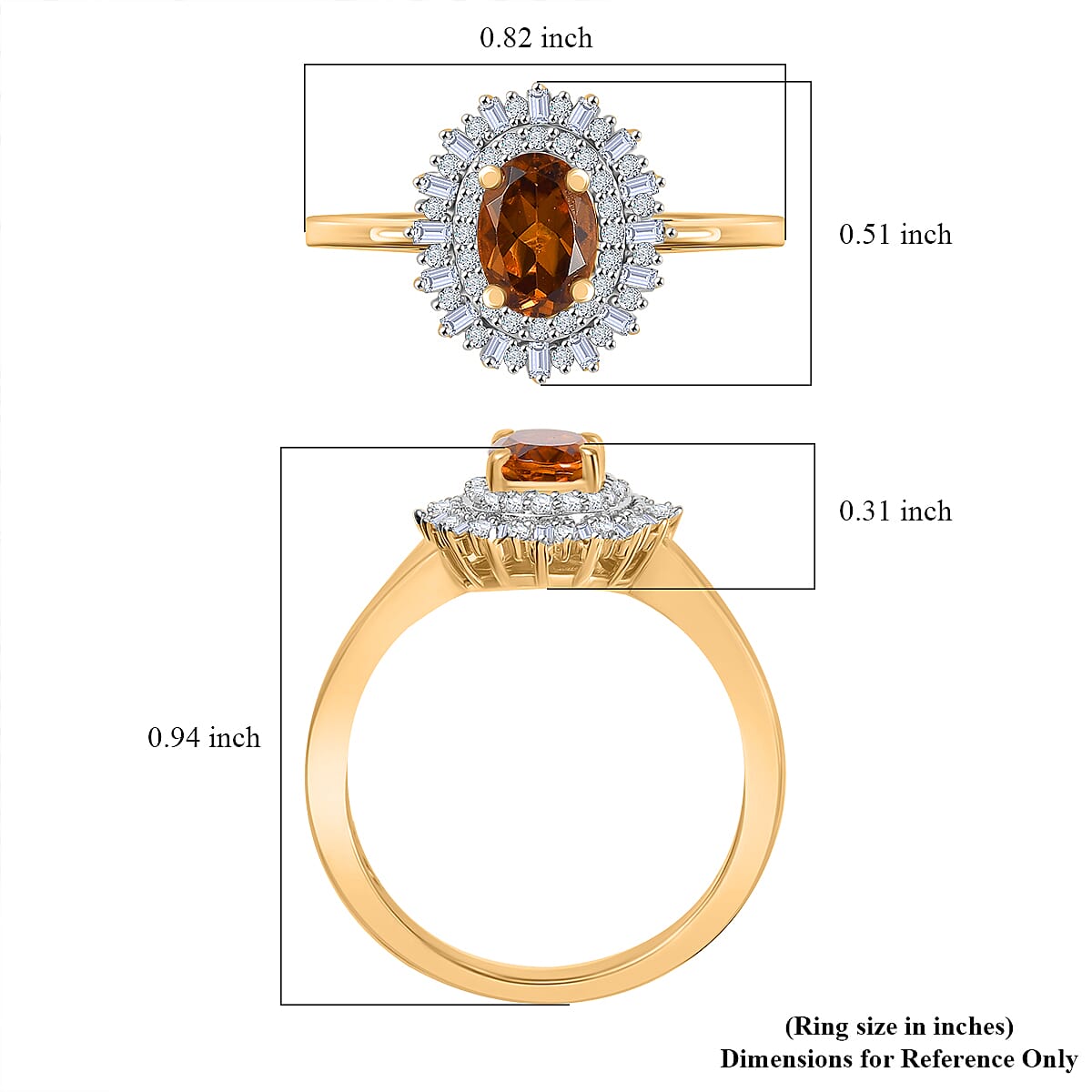 D'Joy Premium Golden Turkizite and White Diamond 1.15 ctw Sunburst Ring in 18K Vermeil Yellow Gold Over Sterling Silver (Size 8.0)