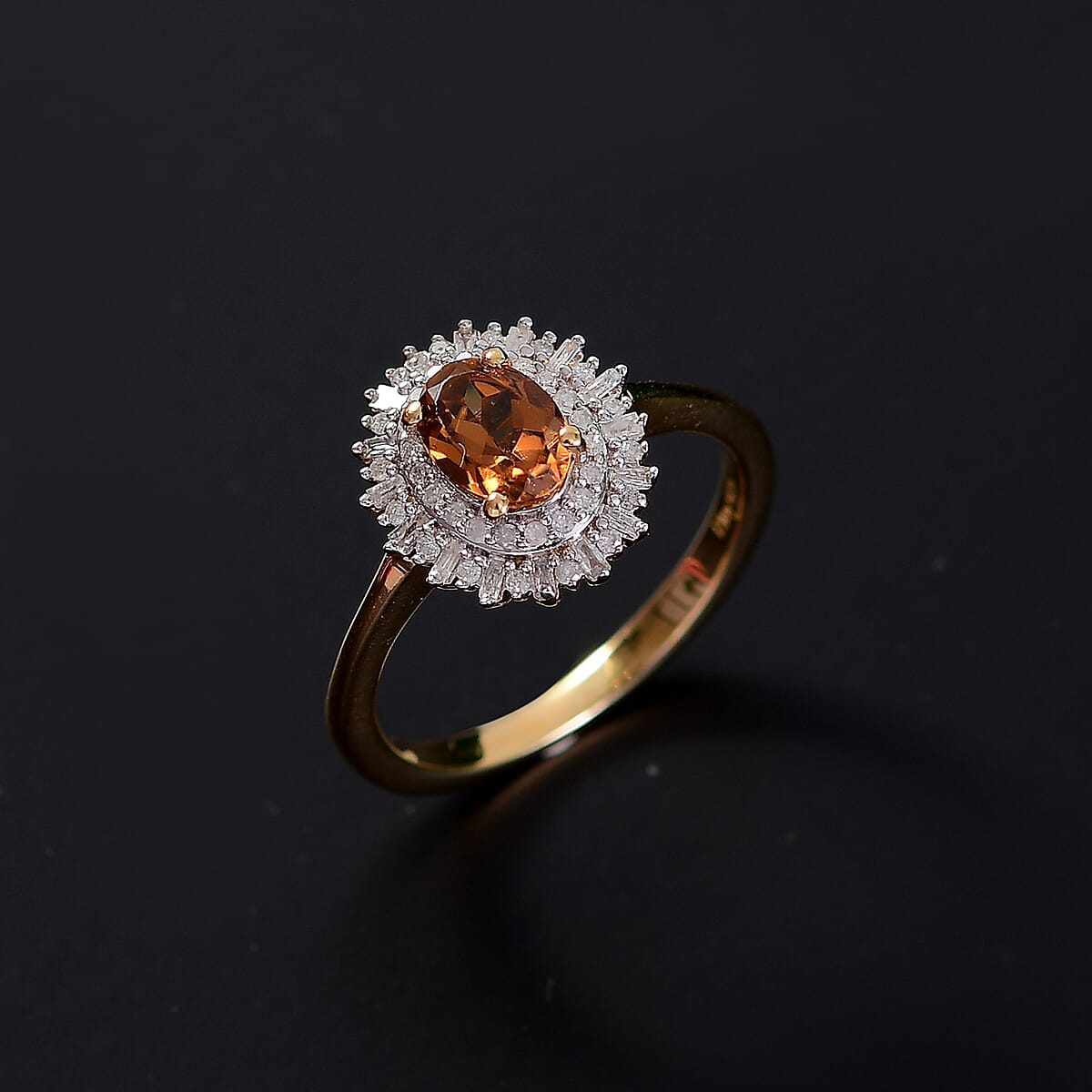 D'Joy Premium Golden Turkizite and White Diamond 1.15 ctw Sunburst Ring in 18K Vermeil Yellow Gold Over Sterling Silver (Size 9.0) image number 1