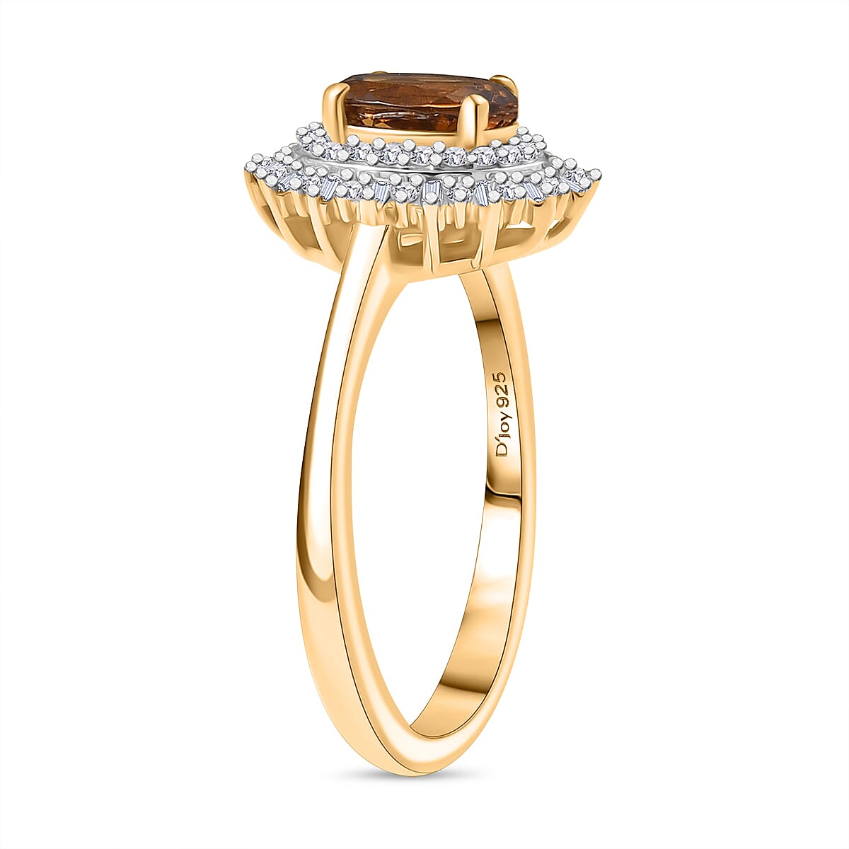 D'Joy Premium Golden Turkizite and White Diamond 1.15 ctw Sunburst Ring in 18K Vermeil Yellow Gold Over Sterling Silver (Size 9.0) image number 3