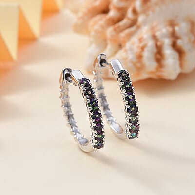 D'Joy Mystic Topaz 1.20 ctw Stars Hoop Earrings in Rhodium Over Sterling Silver