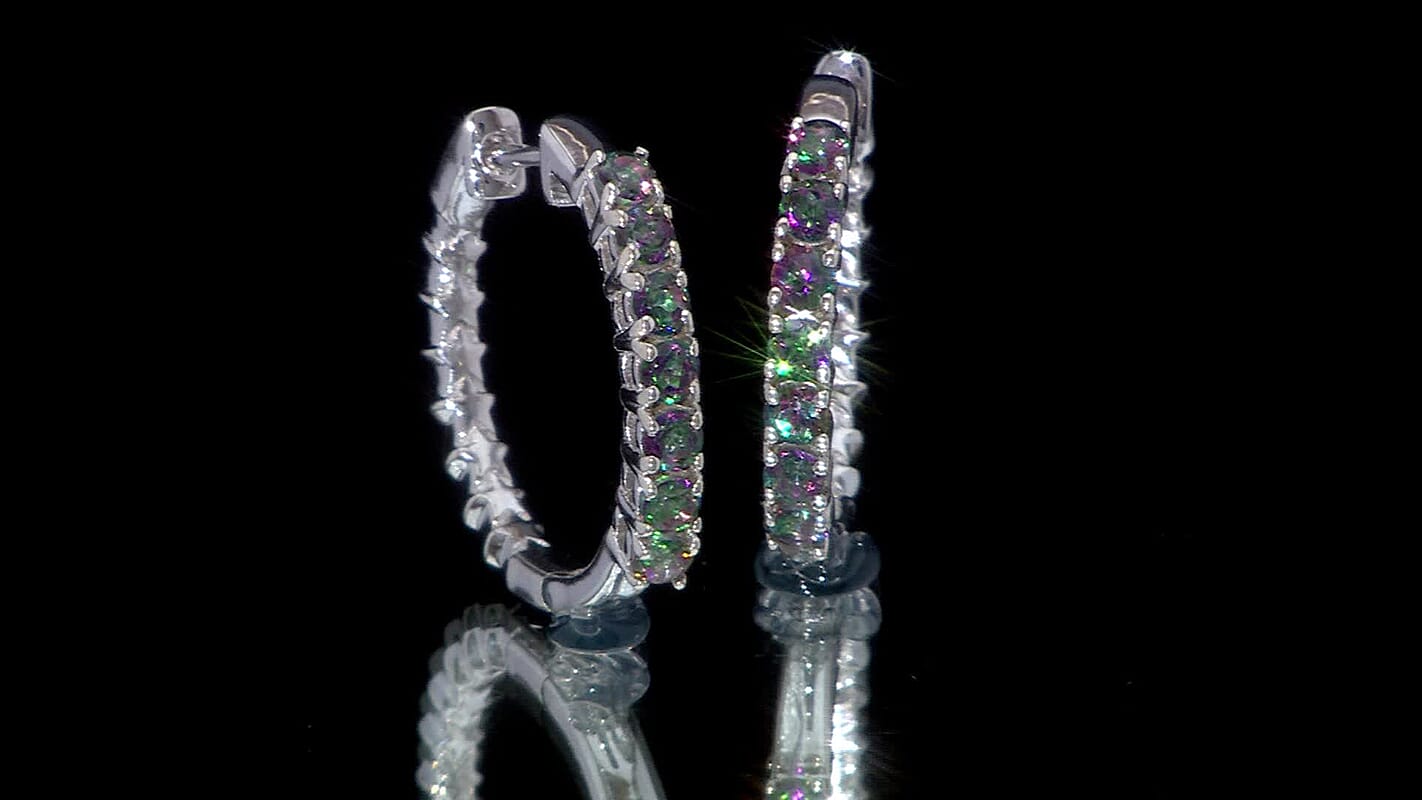D'Joy Mystic Topaz 1.20 ctw Stars Hoop Earrings in Rhodium Over Sterling Silver