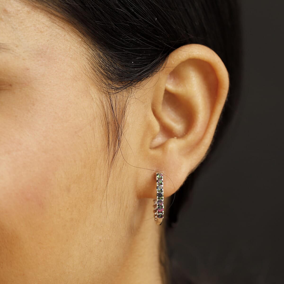 D'Joy Mystic Topaz 1.20 ctw Stars Hoop Earrings in Rhodium Over Sterling Silver image number 2