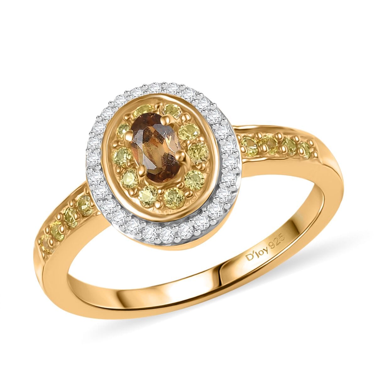 D'Joy Premium Golden Turkizite and Multi Gemstone 0.80 ctw Double Halo Ring in 18K Vermeil Yellow Gold Over Sterling Silver (Size 7.0) image number 0