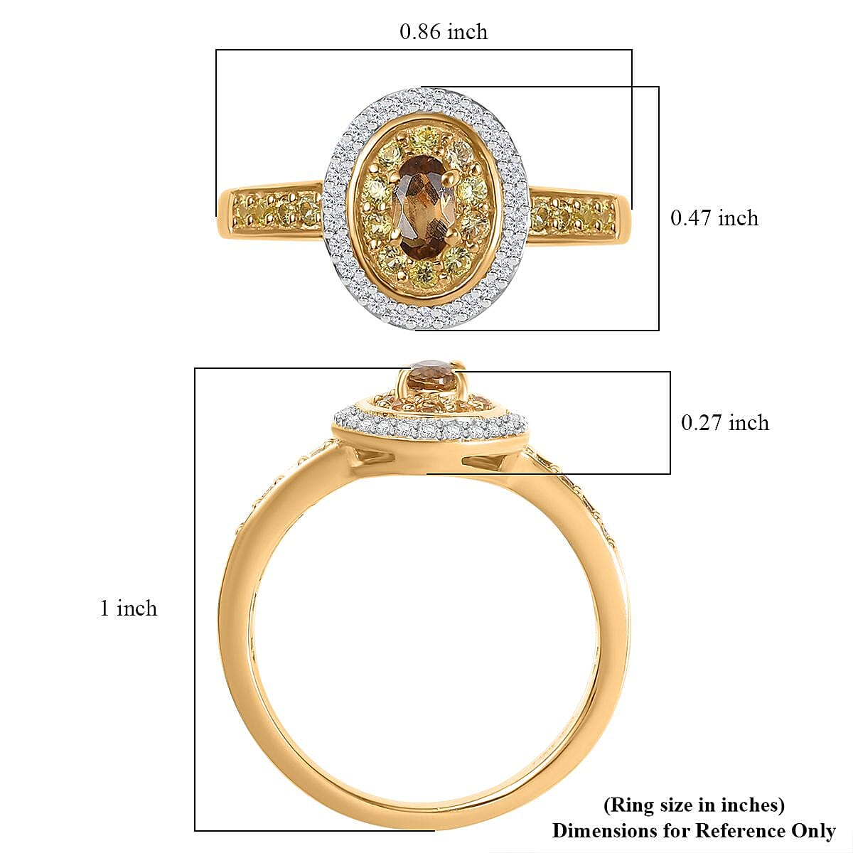 D'Joy Premium Golden Turkizite and Multi Gemstone 0.80 ctw Double Halo Ring in 18K Vermeil Yellow Gold Over Sterling Silver (Size 9.0)
