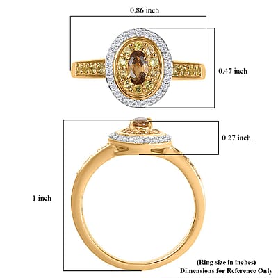 D'Joy Premium Golden Turkizite and Multi Gemstone 0.80 ctw Double Halo Ring in 18K Vermeil Yellow Gold Over Sterling Silver (Size 9.0)