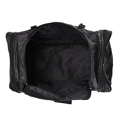 Black Patchwork Sheep Genuine Leather Travel Bag with Detachable Shoulder Strap
