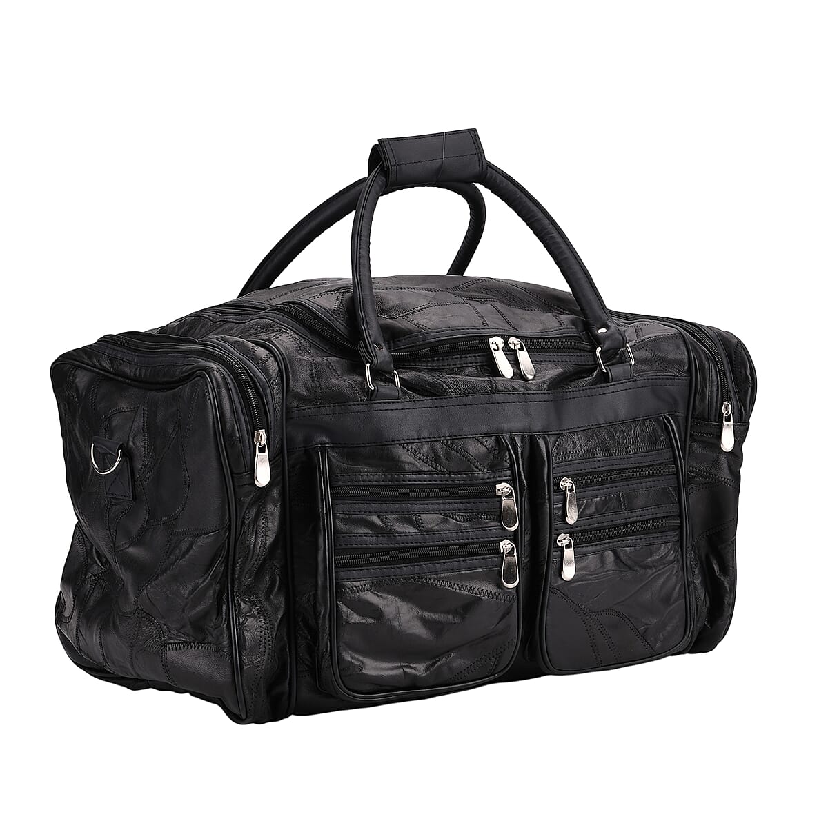 Multi Color Patchwork Sheep Genuine Leather Travel Bag with Detachable Shoulder Strap image number 6