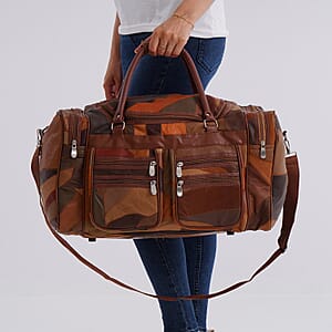 Multi Color Patchwork Sheep Genuine Leather Travel Bag with Detachable Shoulder Strap