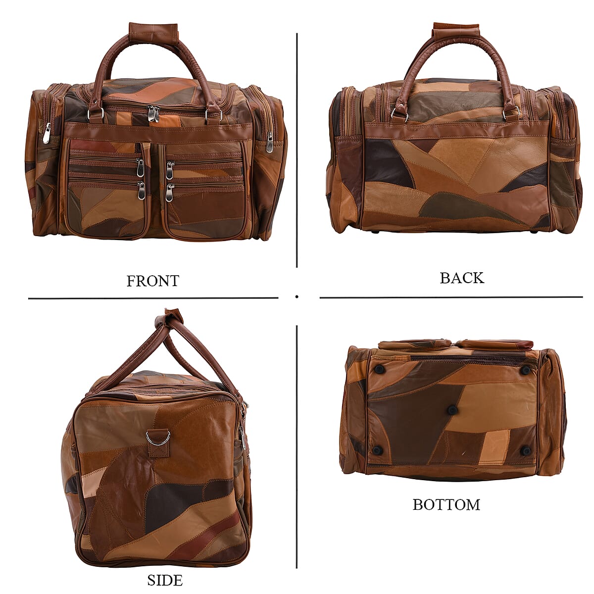 Multi Color Patchwork Sheep Genuine Leather Travel Bag with Detachable Shoulder Strap image number 3