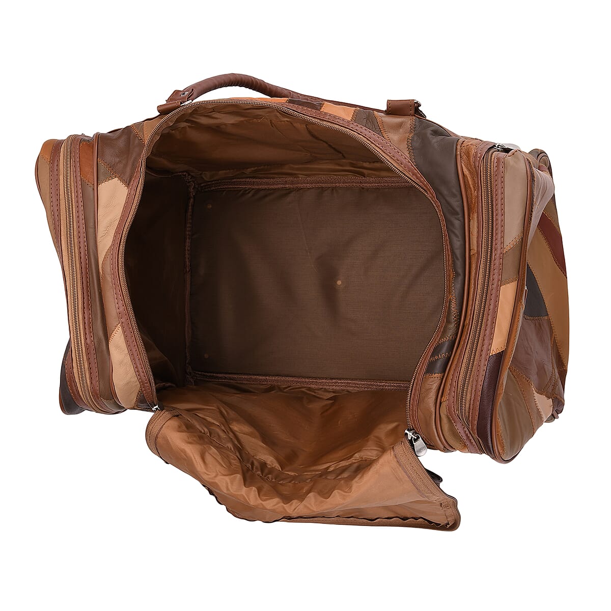 Multi Color Patchwork Sheep Genuine Leather Travel Bag with Detachable Shoulder Strap image number 4