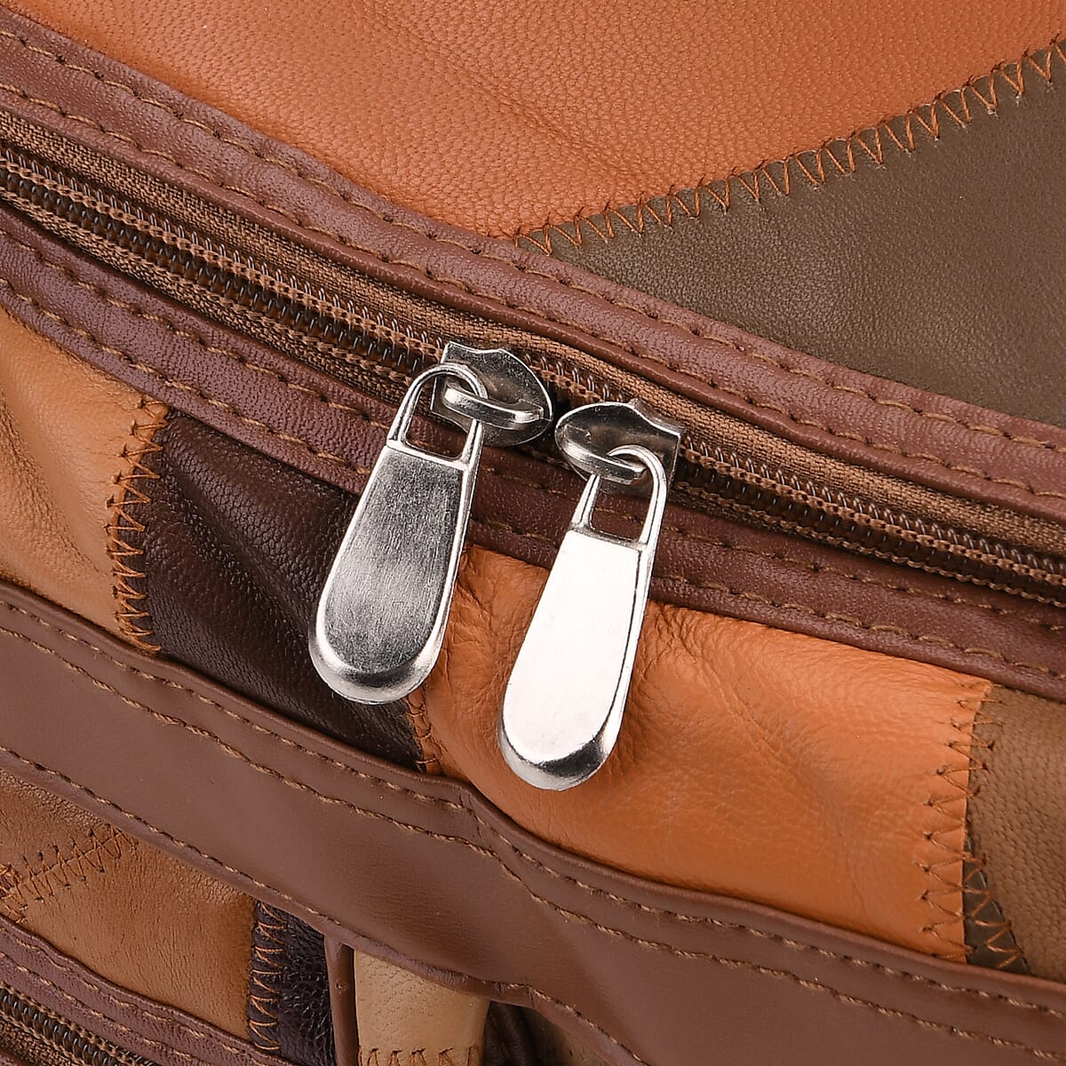 Multi Color Patchwork Sheep Genuine Leather Travel Bag with Detachable Shoulder Strap image number 5