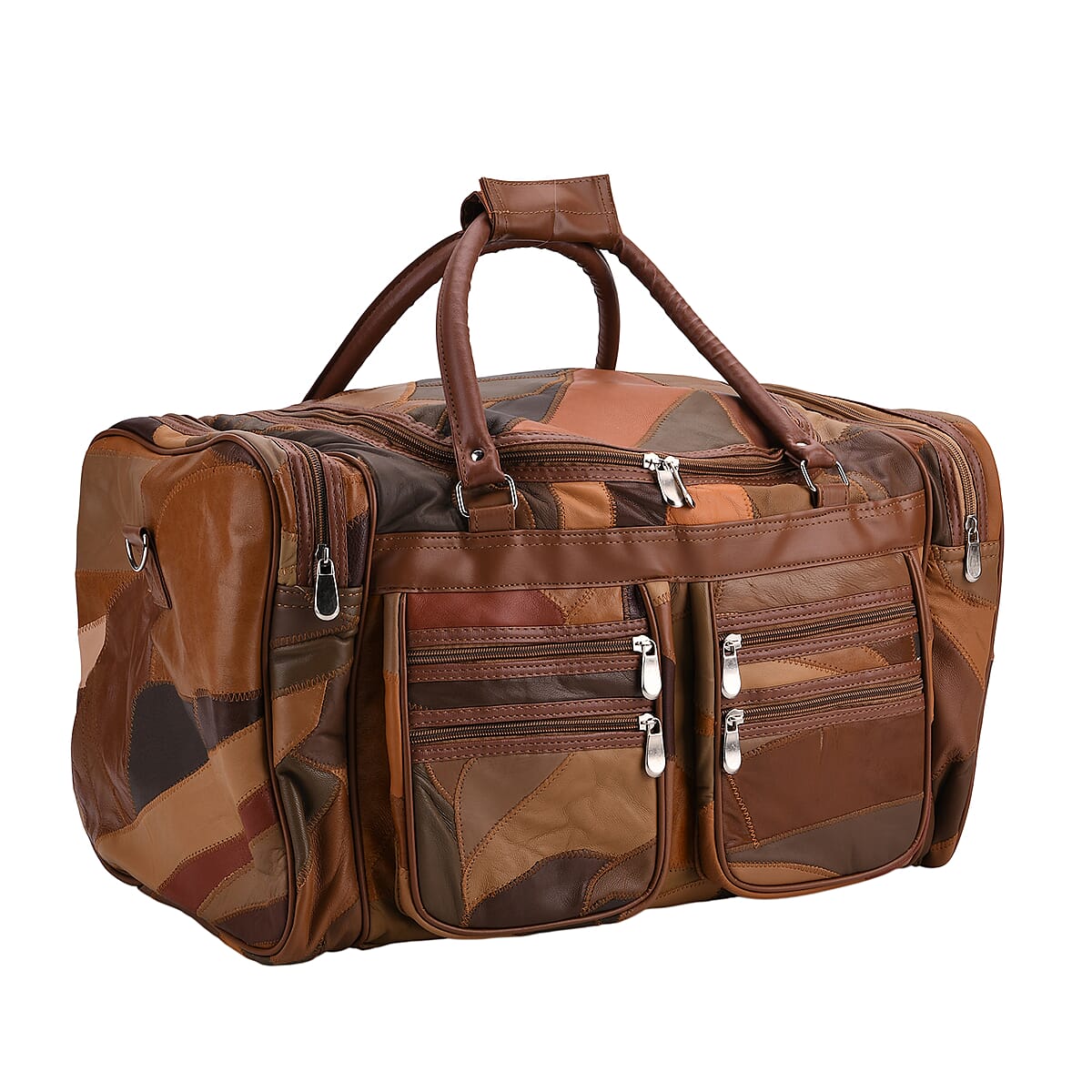 Multi Color Patchwork Sheep Genuine Leather Travel Bag with Detachable Shoulder Strap image number 6