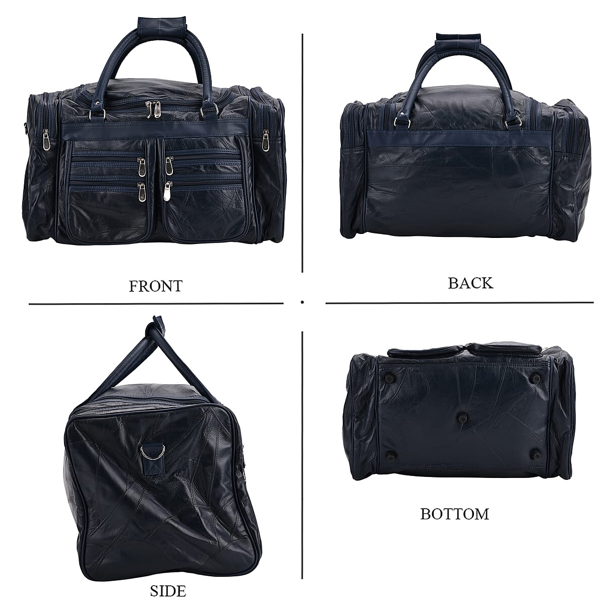 Navy Patchwork Sheep Genuine Leather Travel Bag with Detachable Shoulder Strap image number 3