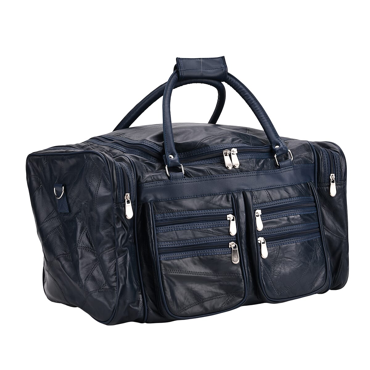 Navy Patchwork Sheep Genuine Leather Travel Bag with Detachable Shoulder Strap image number 6