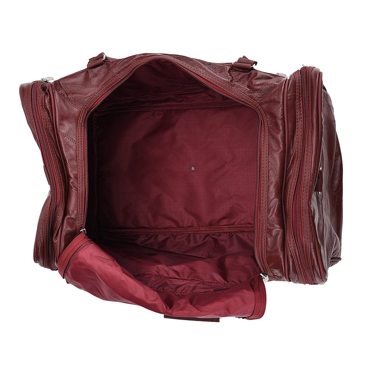 Burgundy Patchwork Sheep Genuine Leather Travel Bag with Detachable Shoulder Strap image number 4