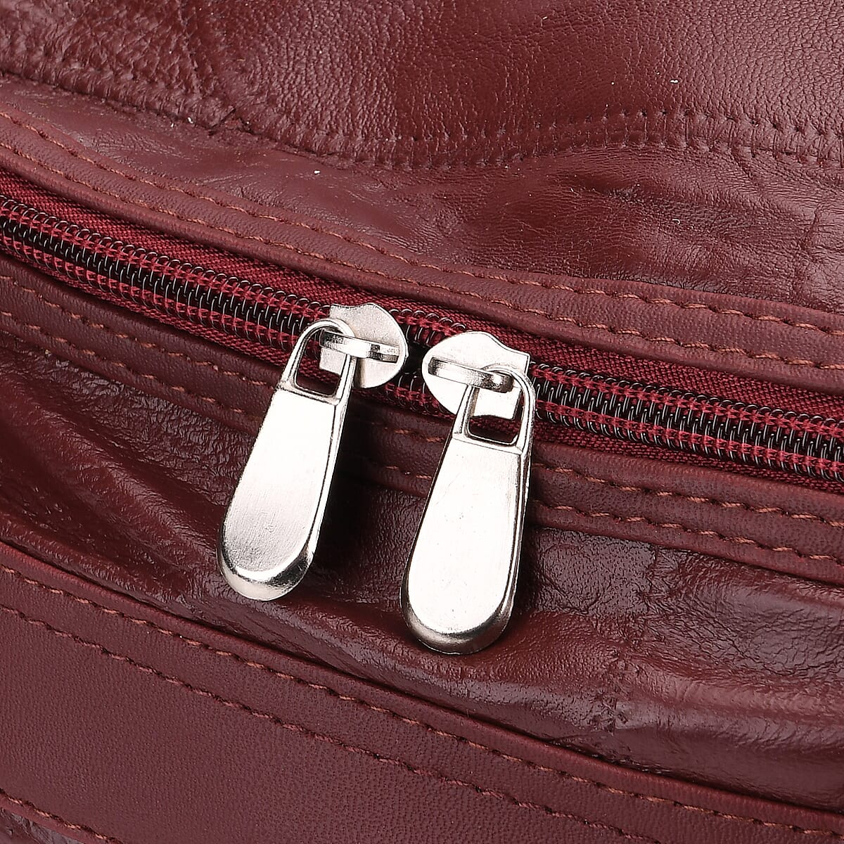 Burgundy Patchwork Sheep Genuine Leather Travel Bag with Detachable Shoulder Strap image number 5