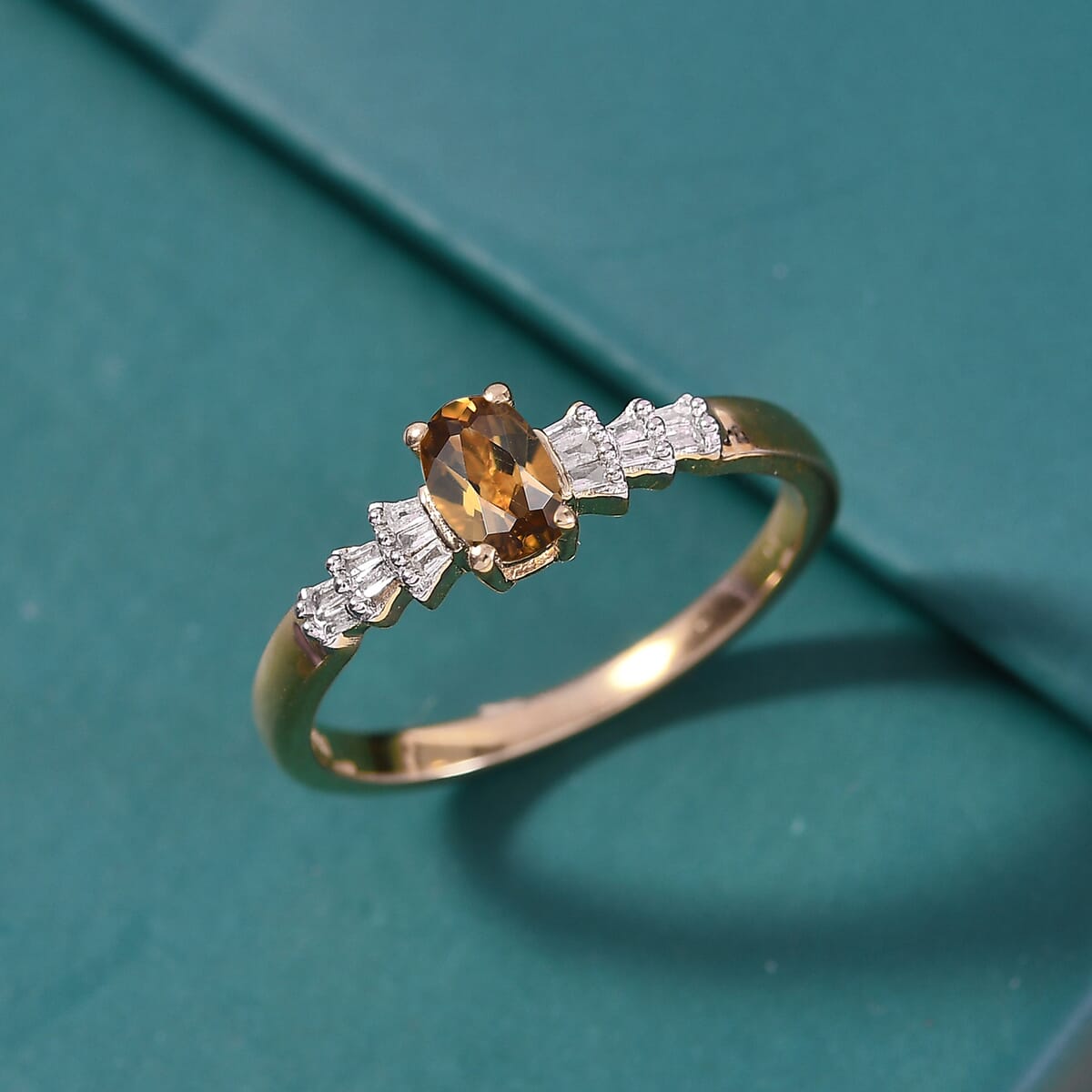 D'Joy Premium Golden Turkizite and White Diamond 0.60 ctw Ring in 18K Vermeil Yellow Gold Sterling Silver (Size 10.0) image number 1