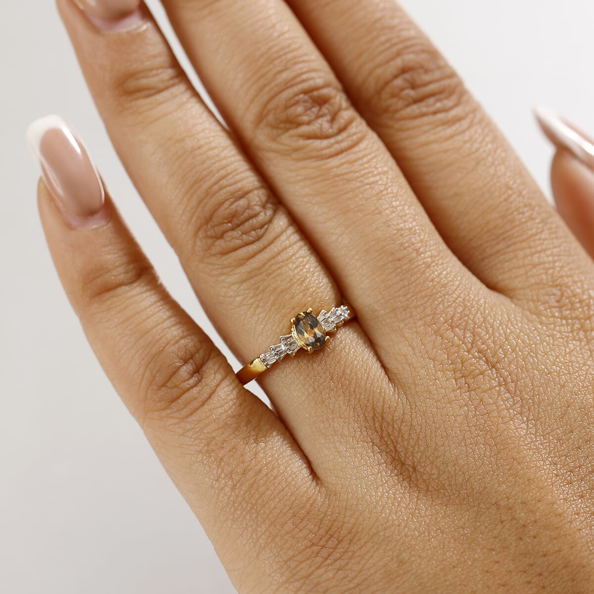 D'Joy Premium Golden Turkizite and White Diamond 0.60 ctw Ring in 18K Vermeil Yellow Gold Sterling Silver (Size 10.0) image number 2