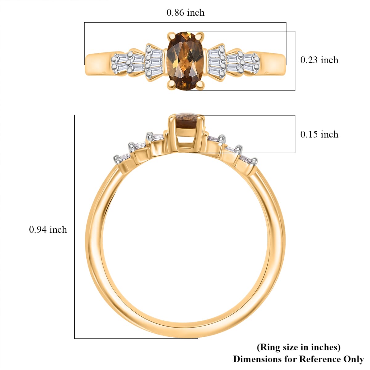 D'Joy Premium Golden Turkizite and White Diamond 0.60 ctw Ring in 18K Vermeil Yellow Gold Sterling Silver (Size 10.0) image number 5