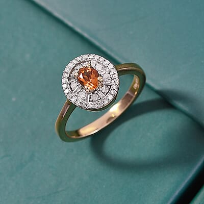 Premium Golden Turkizite, White Diamond (0.31 cts) Double Halo Ring in 18K Vermeil YG Over Sterling Silver (Size 10.0) 0.70 ctw
