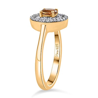 Premium Golden Turkizite, White Diamond (0.31 cts) Double Halo Ring in 18K Vermeil YG Over Sterling Silver (Size 10.0) 0.70 ctw