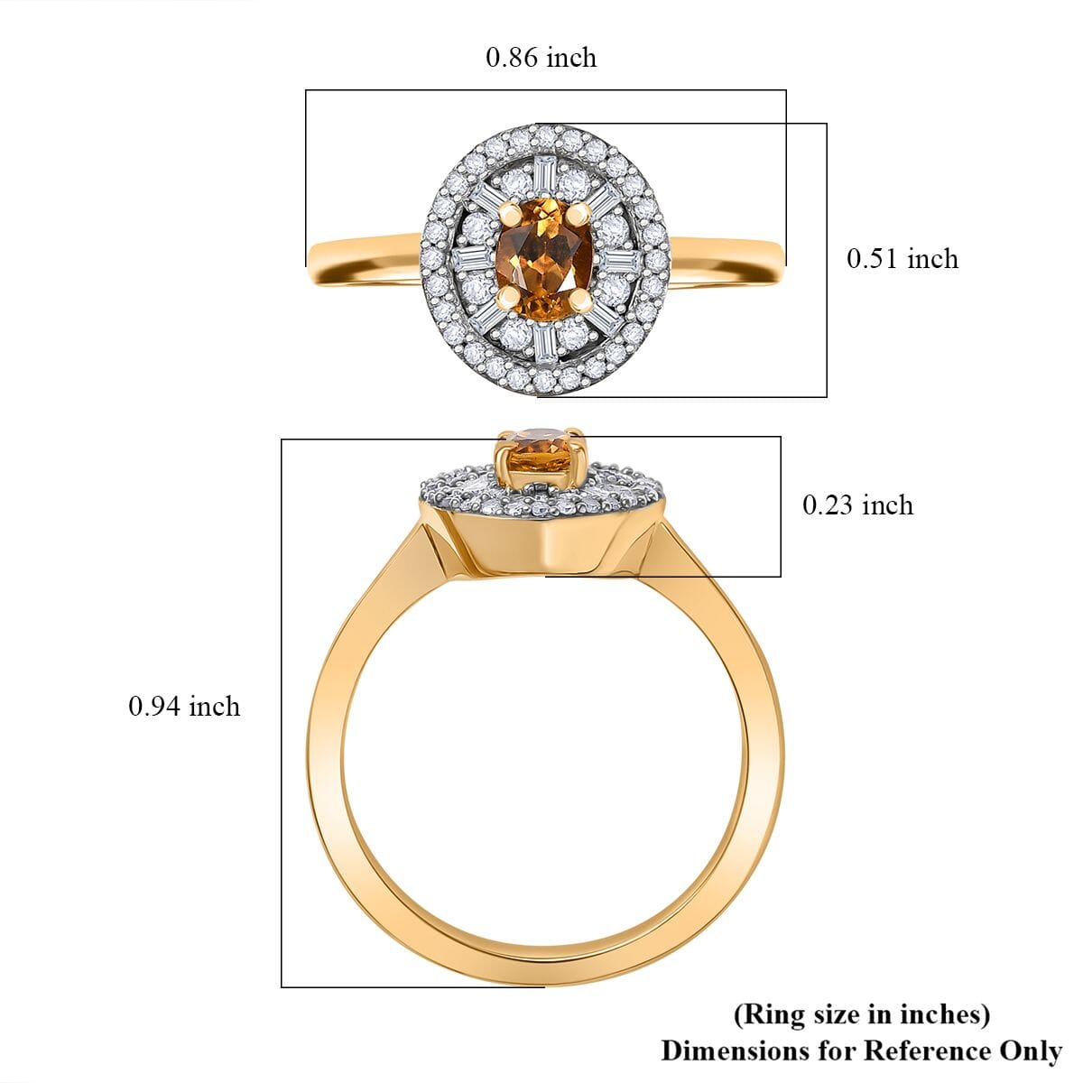 D'Joy Premium Golden Turkizite and White Diamond 0.70 ctw Double Halo Ring in 18K Vermeil Yellow Gold Over Sterling Silver (Size 10.0) image number 5