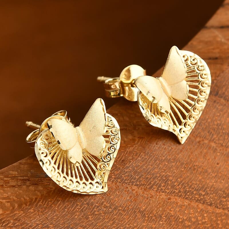 10K Yellow Gold Butterfly Stud Earrings 1.16 Grams