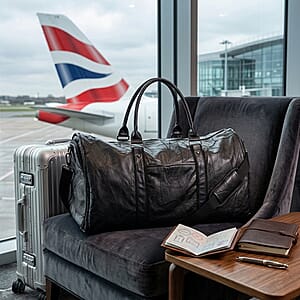 Black Patchwork Sheep Genuine Leather Travel Garment Duffle Bag with Detachable Shoulder Strap