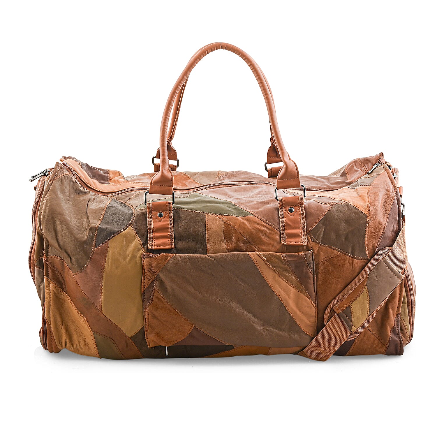Multi Color Patchwork Sheep Genuine Leather Travel Garment Duffle Bag with Detachable Shoulder Strap