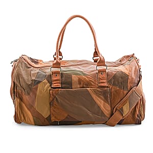 Multi Color Patchwork Sheep Genuine Leather Travel Garment Duffle Bag with Detachable Shoulder Strap