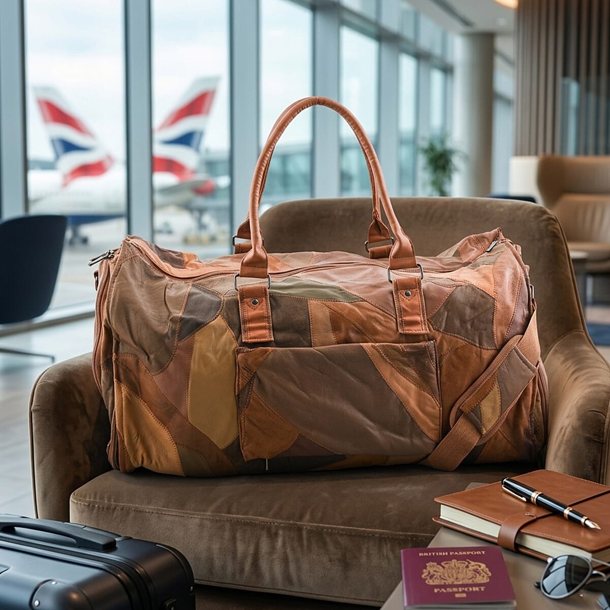 Multi Color Patchwork Sheep Genuine Leather Travel Garment Duffle Bag with Detachable Shoulder Strap image number 1