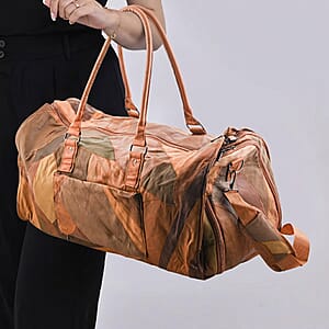 Multi Color Patchwork Sheep Genuine Leather Travel Garment Duffle Bag with Detachable Shoulder Strap