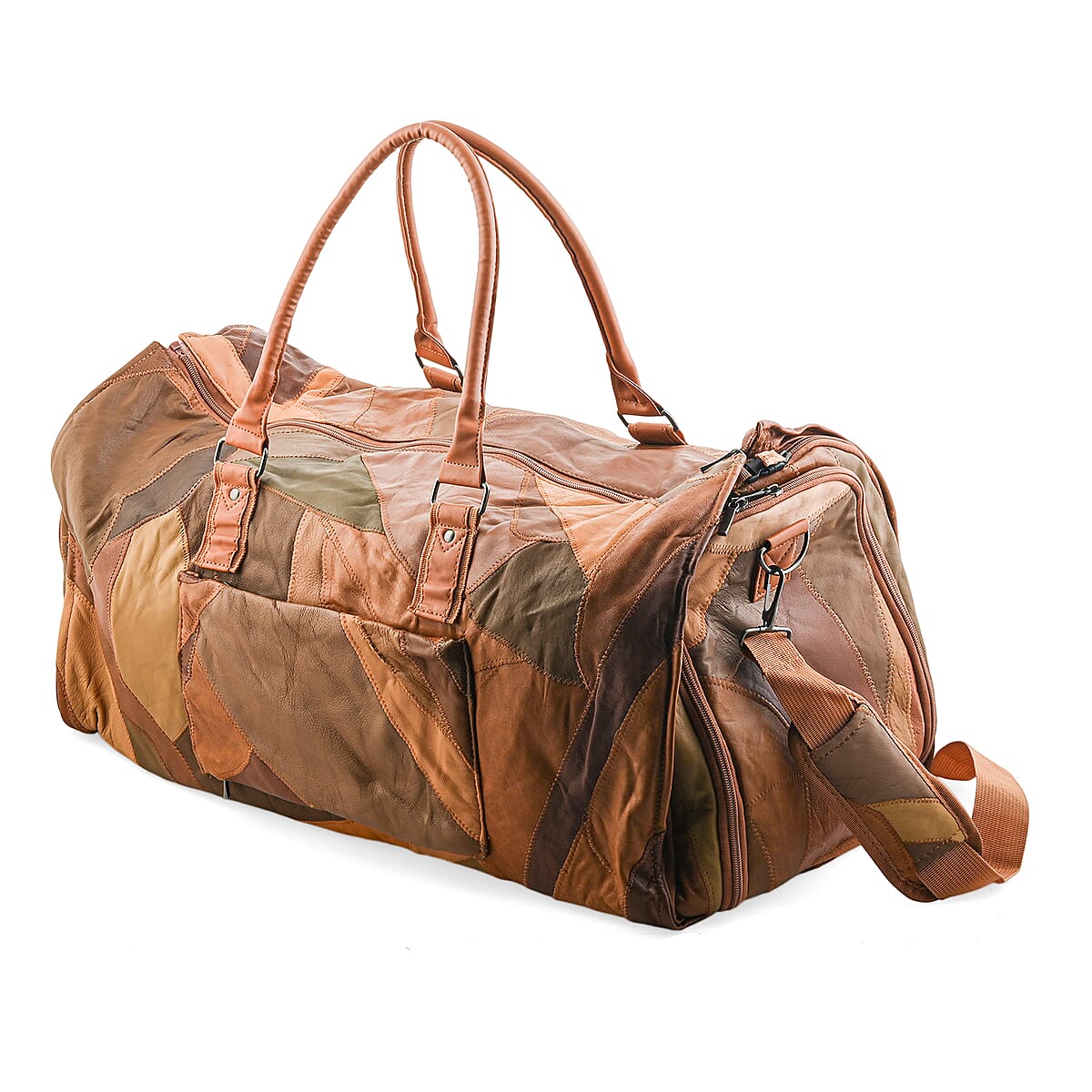 Multi Color Patchwork Sheep Genuine Leather Travel Garment Duffle Bag with Detachable Shoulder Strap image number 4