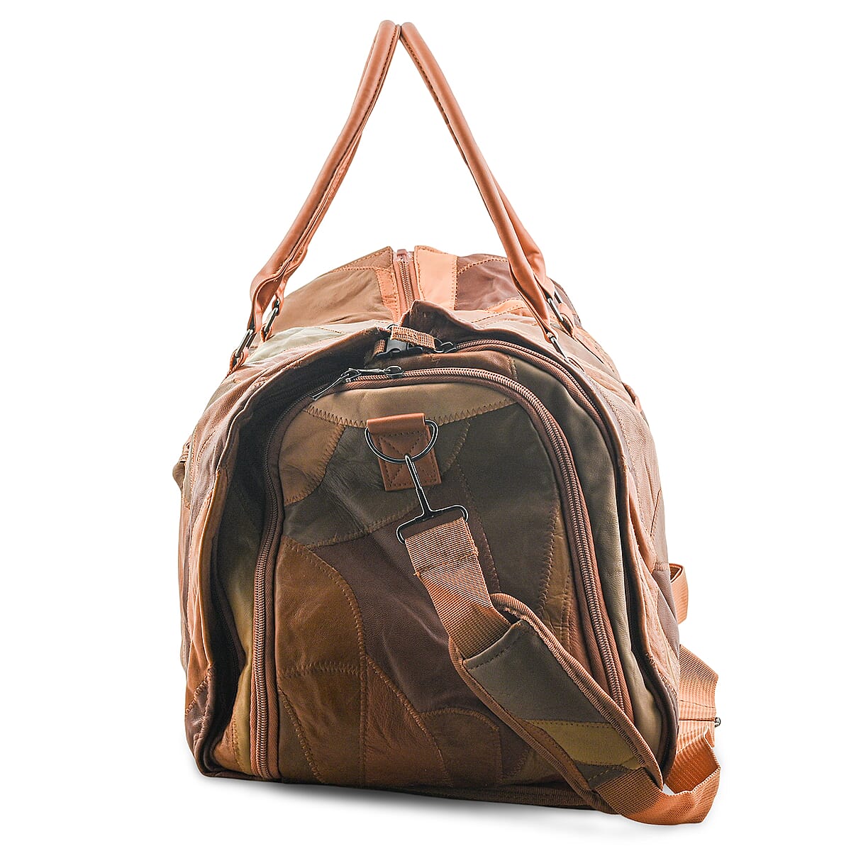 Multi Color Patchwork Sheep Genuine Leather Travel Garment Duffle Bag with Detachable Shoulder Strap image number 5