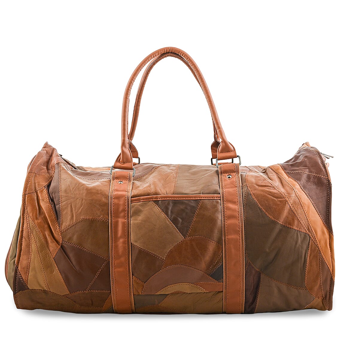 Multi Color Patchwork Sheep Genuine Leather Travel Garment Duffle Bag with Detachable Shoulder Strap image number 6