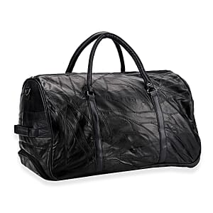 Black Patchwork Sheep Leather Travel Bag with Wheels