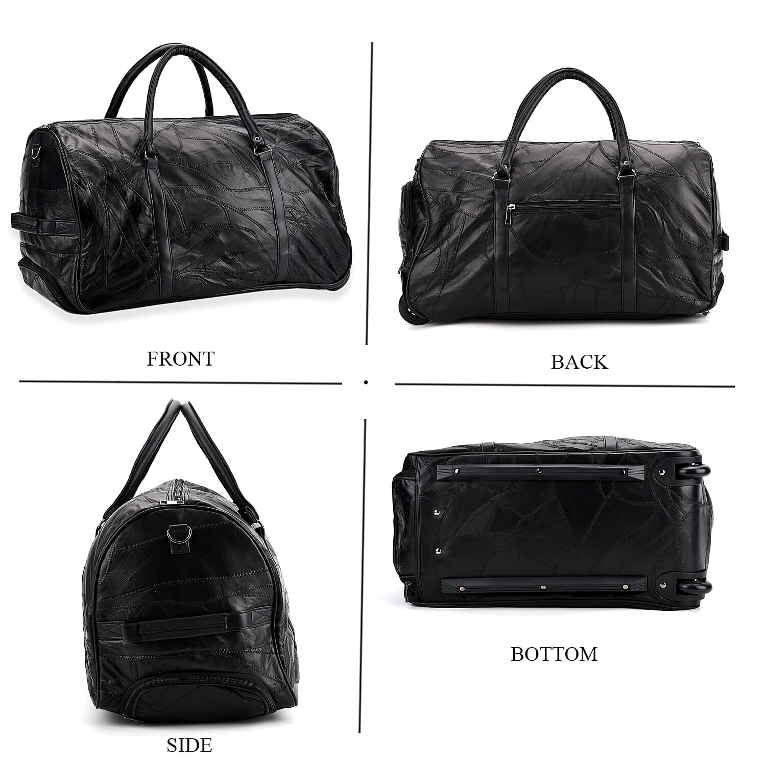 【完売】VINTAGE SHEEP LEATHER SYSTEM BAG XS Buy Black Patchwork Sheep Leather Travel Bag with Wheels at ShopLC.