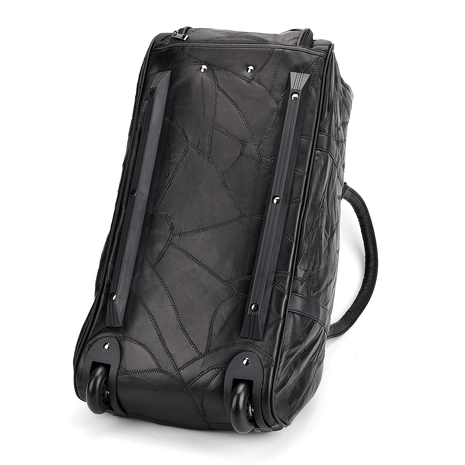 Buy Black Patchwork Sheep Leather Travel Bag with Wheels at ShopLC.