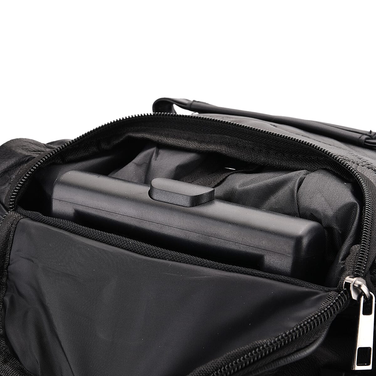 Black Patchwork Sheep Leather Travel Bag with Wheels image number 7