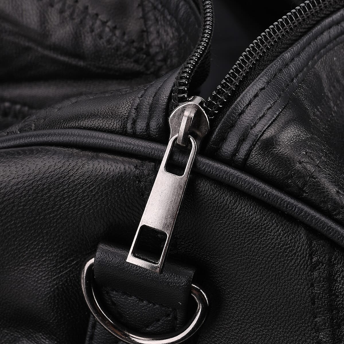 Black Patchwork Sheep Leather Travel Bag with Wheels image number 8