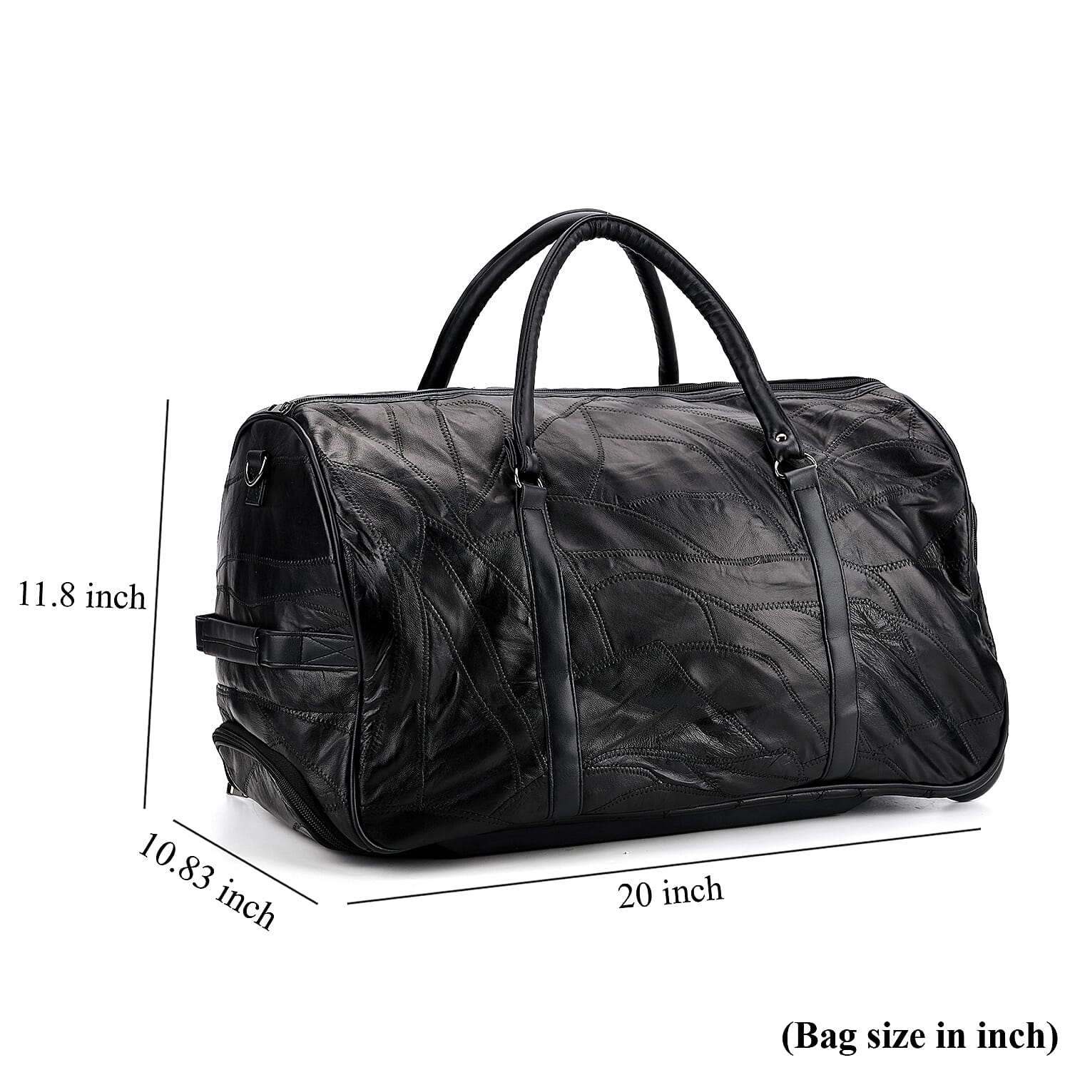 Buy Black Patchwork Sheep Leather Travel Bag with Wheels at ShopLC.