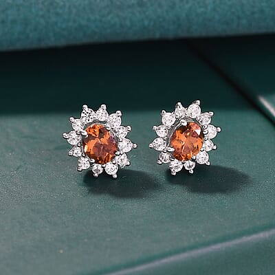 D'Joy Premium Golden Turkizite and White Zircon 1.35 ctw Sunburst Stud Earrings in Rhodium Over Sterling Silver 