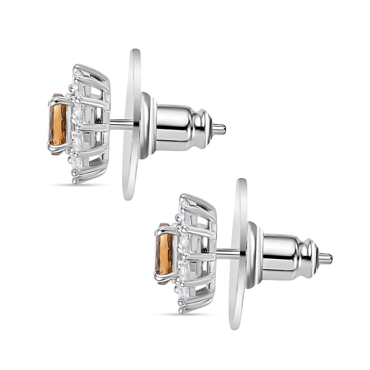 Premium Golden Turkizite and White Zircon 1.35 ctw Sunburst Stud Earrings in Rhodium Over Sterling Silver  image number 3