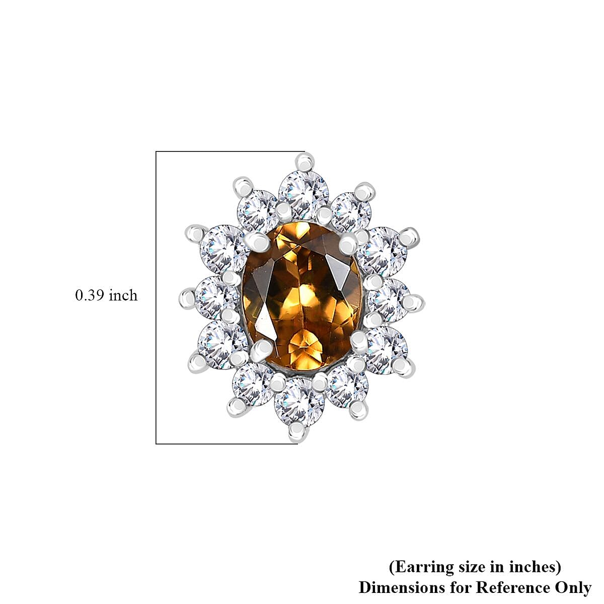 D'Joy Premium Golden Turkizite and White Zircon 1.35 ctw Sunburst Stud Earrings in Rhodium Over Sterling Silver 