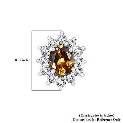 D'Joy Premium Golden Turkizite and White Zircon 1.35 ctw Sunburst Stud Earrings in Rhodium Over Sterling Silver 