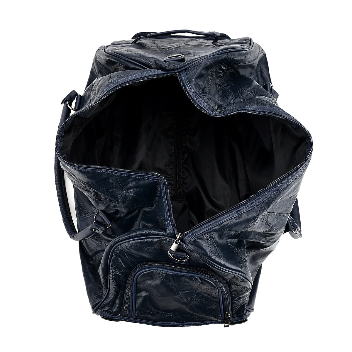 Navy Patchwork Sheep Leather Travel Bag with Wheels image number 5