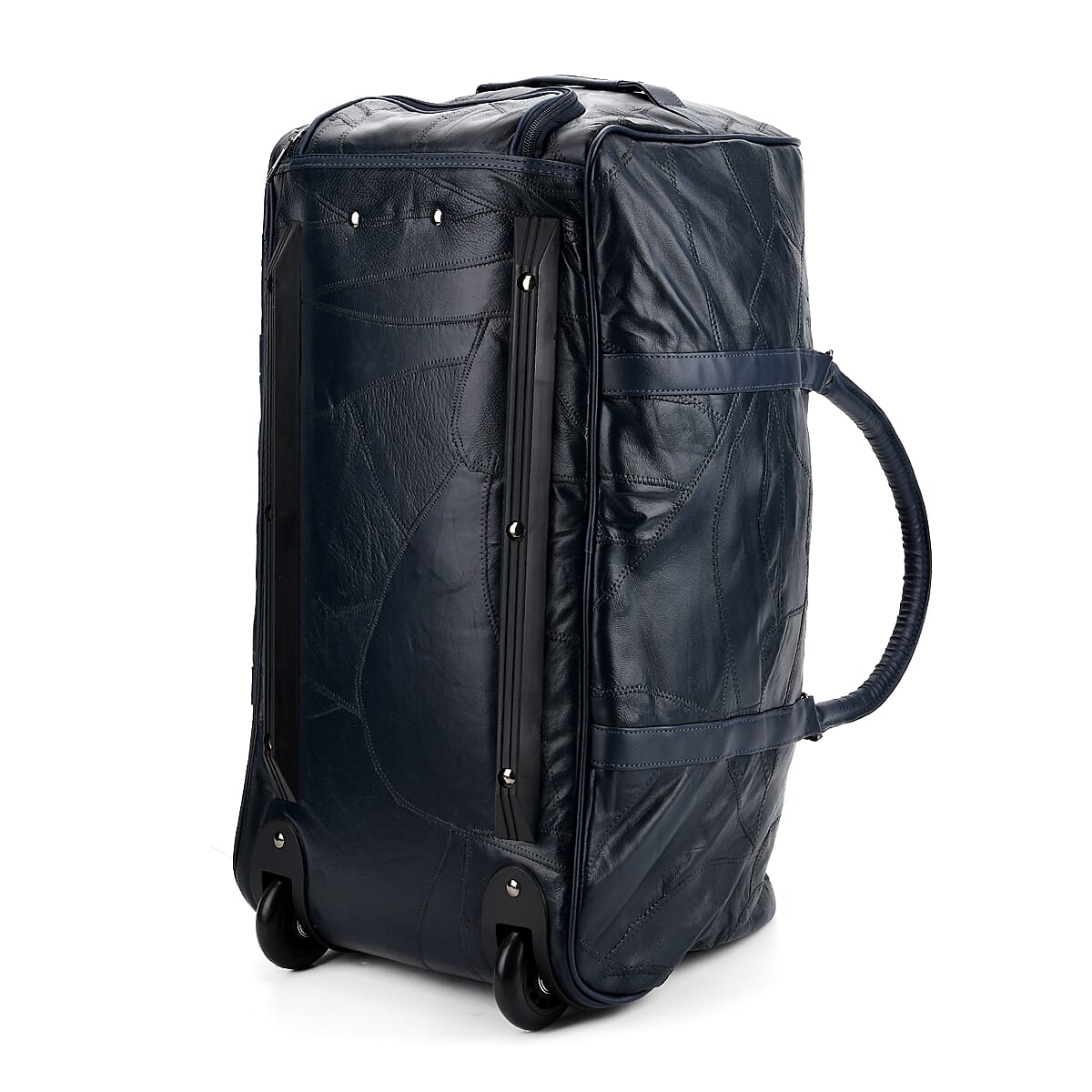 Navy Patchwork Sheep Leather Travel Bag with Wheels image number 6
