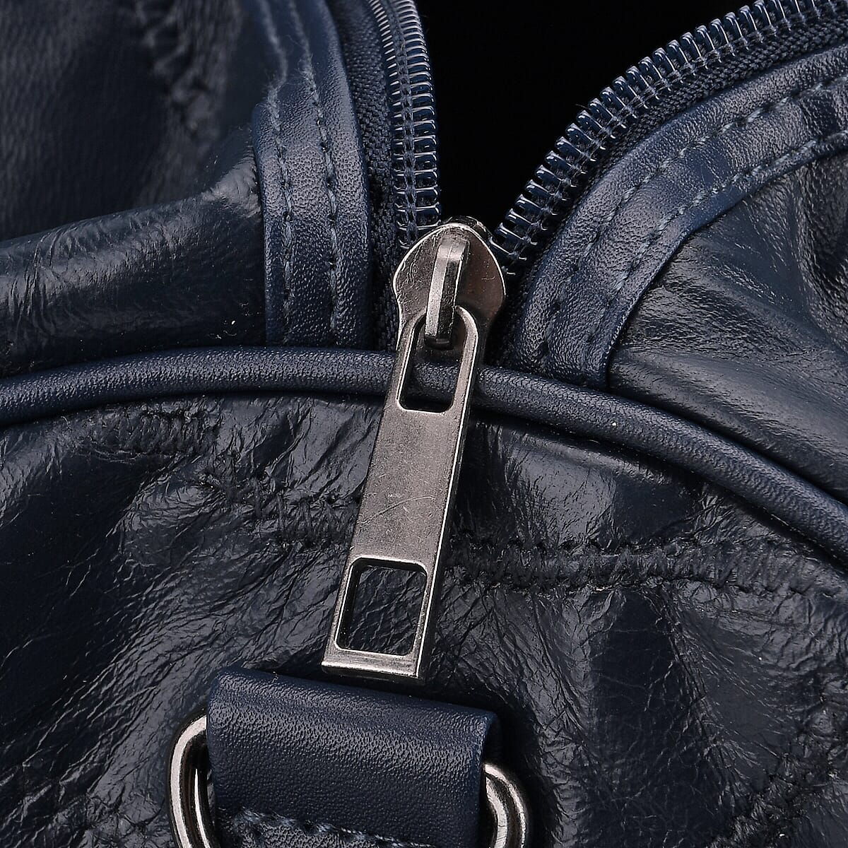 Navy Patchwork Sheep Leather Travel Bag with Wheels image number 8