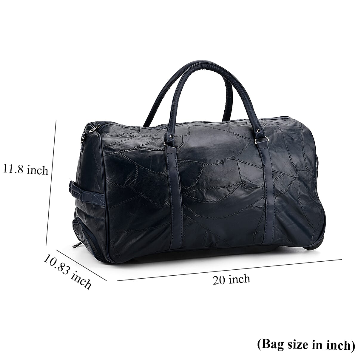 Navy Patchwork Sheep Leather Travel Bag with Wheels image number 9